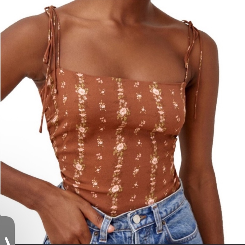 Reformation Meyer Brown Floral Crop Top
